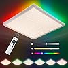 Plafonnier LED Starry Sky, plafonnier à intensité variable 24W, rétroéclairage RGB 6 couleurs avec télécommande, 3000K-6500K, IP54, panneau carré ultra fin pour chambre/salle de bain/couloir/cuisine
