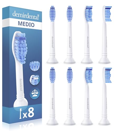 Pack con 8 cabezales demirdental compatibles con los recambios de Philips Sonicare, cepillos de dureza media, corresponde a HX6018