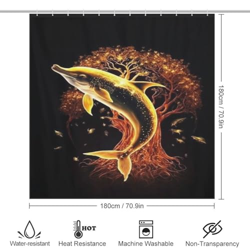 Rideau de douche dauphin imperméable en polyester lavable 183x183 cm