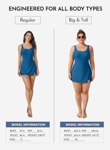 Image of Aleumdr One Piece Swimdress Swimsuit for Women Tummy Control Split Swim Dress Skirt Bathing Suit with Pockets