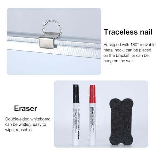 Pizarra blanca móvil de doble cara, 60 x 90 cm, pizarra blanca magnética borrable en seco sobre ruedas con marco de aluminio y soporte - imagen 5