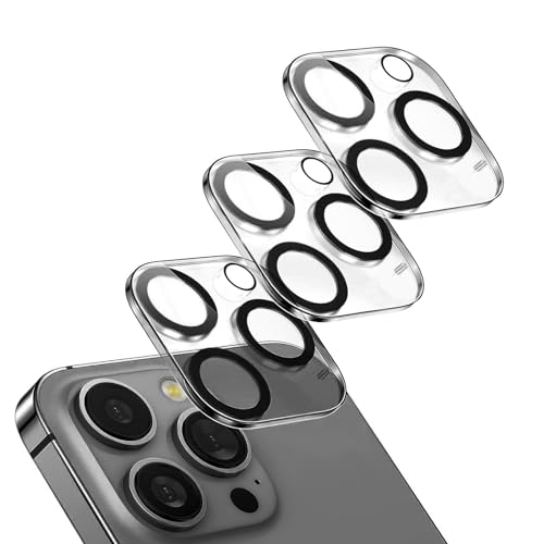 Pacote de 3 protetores de lente de câmara para iPhone 15 Pro de 6,1 polegadas e iPhone 15Pro Max de 6,7 polegadas, tampa de vidro temperado com dureza 9H anti-riscos, compatível com capas, círculo
