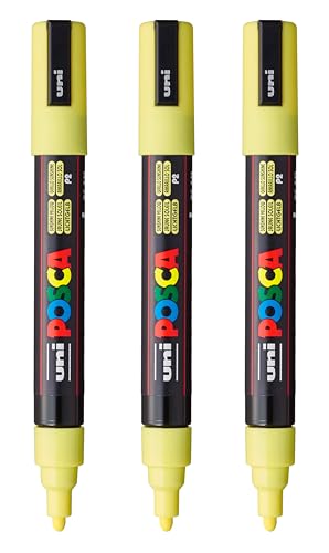 Image of posca PC-5M Water-Based Paint Markers, Reversible Medium Tip (1.8-2.5mm), Sunshine Yellow, 3 Count