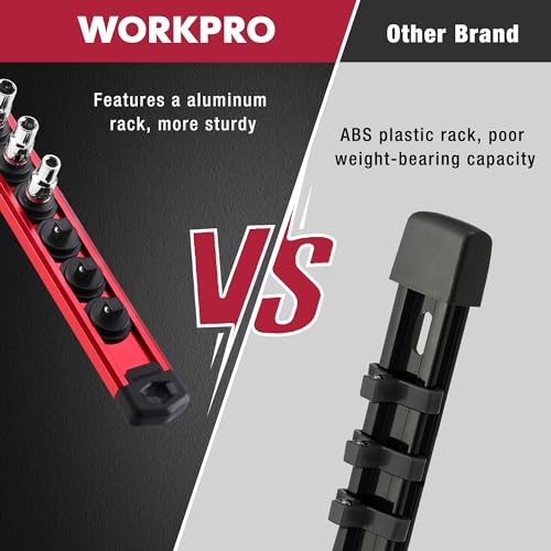 Image of WORKPRO Magnetic Socket Organizer, Heavy Duty 1 /4-Inch Drive Socket Rail | Aluminum Alloy, 12 Pieces Clips, Rotatable & Movable Clips, Efficient Organization