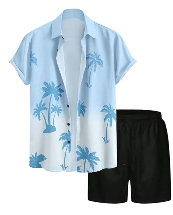 hmkm Men's Printed Co-Ord Set, Plus Size Casual Shirt & Shorts Set, Nightwear Pajama Suit, Loungewear, Beachwear & Vacation Outfit-picture-25