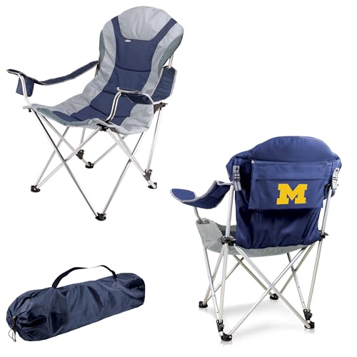 PICNIC TIME NCAA Michigan Wolverines Reclining Camp Chair - Beach Chair for Adults - Sports Chair with Carry Bag, (Navy Blue with Gray Accents) by PICNIC TIME - Used condition - US$29.39