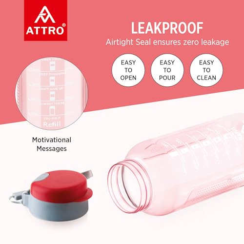 Image of ATTRO Ultra Pro Motivational 1-Liter BPA-Free Water Bottle with Leak-Proof Flip-Top Cap, Nylon Strap and Stylish Color for Daily Hydration Set of 4-Red