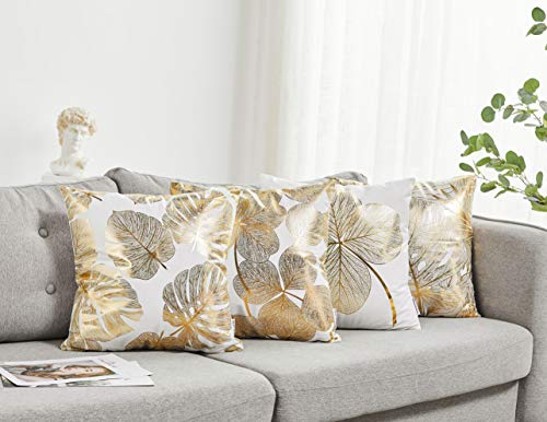 Neatblanc Pack Of 4 Decorative Throw Pillow Case Cushion Cover Gold Stamping Leaves 18 X 18 Inches 45 X 45 Cm For Couch Bedroom Car #TOP7