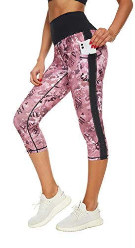 Flatik Sport leggins für damen Sporthose High Waist mit Tasche Fitnesshose Blickdicht Gym Capri Leggings M Cover