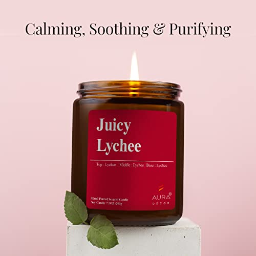 Image of AuraDecor Scented Jar Candle | Handpoured Soy Wax Candle with Long Lasting Burn Time | Premium Amber Jar Aromatherapy Candle | Ideal Gift for Home & Decor (Extra Large, Juicy Lychee)