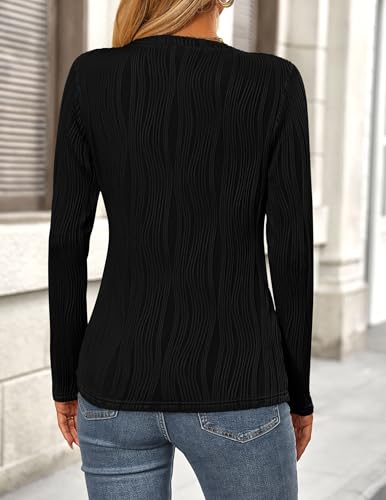 PRETTYGARDEN Long Sleeve Tops for Women 2025 Spring Fall Trendy Business Dressy Casual Shirts Crewneck Textured Blouse