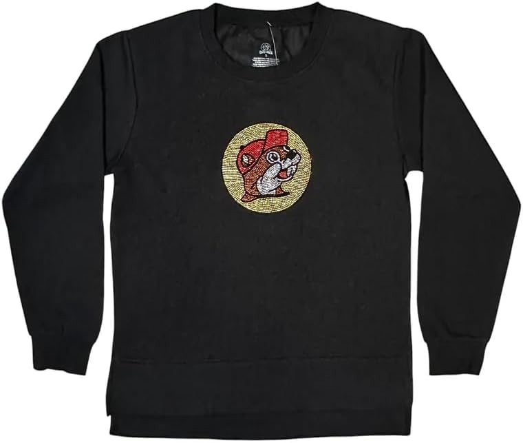 Buc-ee's Black Crewneck Sweatshirt with Rhinestone Bling Graphic Design, Long Sleeve