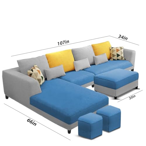 Image of Galib LHS 8 Seater L Shape Sofa Set for Living Room (Turquise Grey Fabric) Premium Fabric Sofa