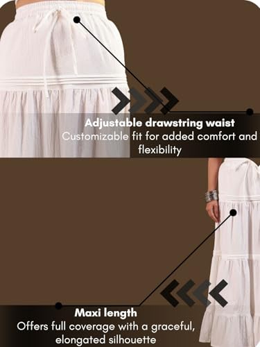 Image of GRECIILOOKS Women's Summer Ruffle Hem PolyBlend Maxi Skirt | High Waist Long Skirt's | Plain A-Line Flowy Skirt for All Occasions | Elegant Boho Style