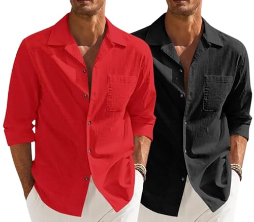 Image of Combo of Men's Casual Cotton Blend Shirt || Long Sleeve Button Down with Spread Collar | Lightweight Breathable Fabric | Stylish Solid Shirt for Beach, Office & Everyday Wear Pack of 2