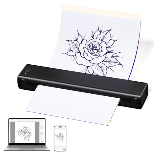 ASprink Impresora Tattoo, M08F Impresora Tatuajes Bluetooth, Impresora Térmica A4 Tattoo Compatibles con 10 pcs de Papel de Transferencia Tatuajes