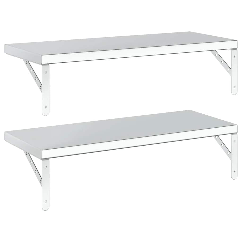 Półki ścienne 2 szt. 75 x 30 cm stal szlachetna regał wiszący półka ścienna srebrna do salonu sypialni biura
