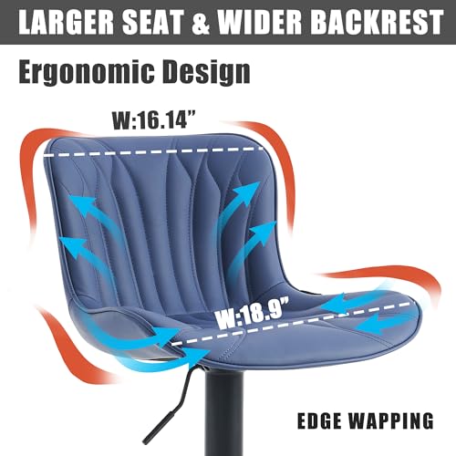 Image of Bar Stools Set of 2 Modern Kitchen Counter Chairs Barstools Navy Blue