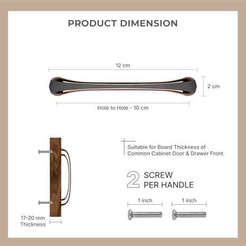 Image of LAPO 4 Inch Cabinet Drawer Handle for Kitchen, Wardrobe Pull Handle for Daily Use, Stable Grip Hold, Easy Installation, Surface Protection Coating, Hole to Hole Size 10 cm (Black Rose Gold, Pack of 6)