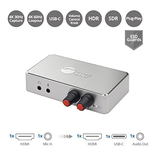 Carte de capture vidéo USB-C HDMI 4K 30Hz avec réglage du volume audio intégré pour le jeu