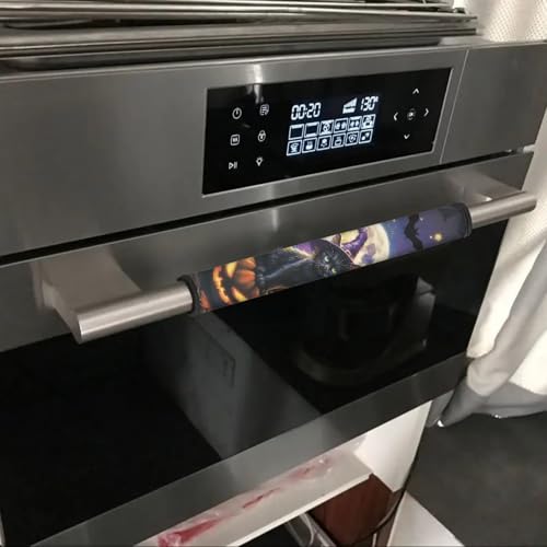 Image of Dreaweet Halloween Black Cat Witch Pumpkin Print Refrigerator Handle Covers