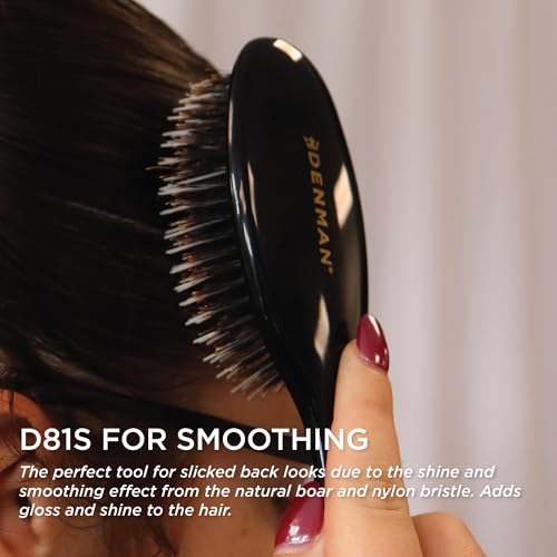 Denman Cushion Hair Brush (Small) with Soft Nylon Quill Boar Bristles - Porcupine Style for Grooming, Detangling, Straightening, Blowdrying and Refreshing Hair – Black, P081S
