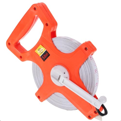 Trena Profissional Fibra de Vidro Manivela Fita de Medição Longa Resistente Caixa Aberta 50 Metros para Construção Obras e Uso Externo