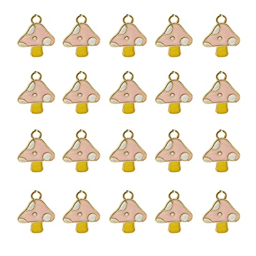 Gbahfy 20 Pcs Mushroom Pendant Charm For Jewelry Making Alloy Enamel Mushroom Charms With Holes Red And Pink Mushroom Beads For Diy Bracelet Necklace Jewelry Crafts Accessory Making (Pink) #TOP14