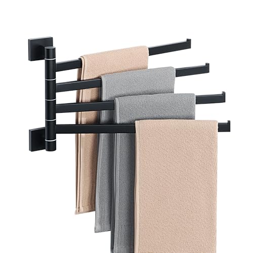 Alise Swivel Towel Bars, 4-Arm Towel Rack, Storage Space Saving Wall Mount Drying Towel Holder, Swing Out Hand Towel Holder for Bathroom Kitchen Toilet, Square SUS304 Stainless Steel, Matte Black