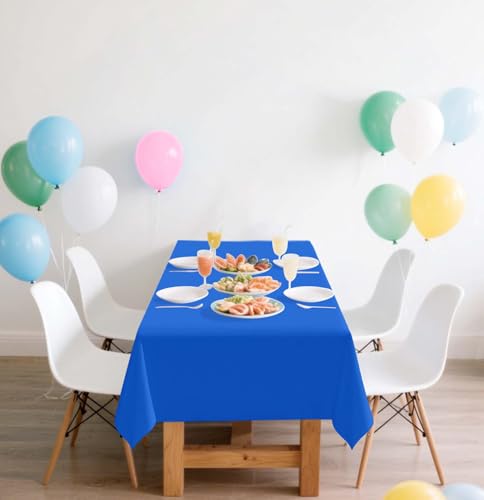 Image of SietDESEO 2 Pack Royal Blue Plastic Tablecloth Rectangle 54 x 108 Premium Disposable Table Cloth Plastic Blue Table Cover for Wedding Baby Shower Party Decorations