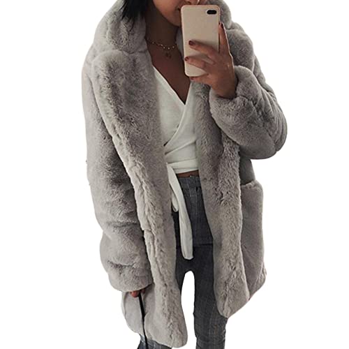 Manteau d'hiver en Fourrure de Lapin pour Femmes Cardigan surdimensionné Ours en Peluche à Revers à Manches Longues Veste Chaude en Fausse Fourrure en Fausse Fourrure Sherpa (Gris,M)