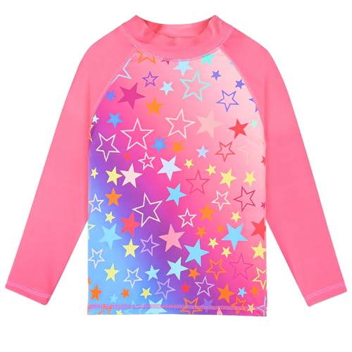 Image of TFJH E Girls Long Sleeve Two Piece Rash Guard Set UPF 50+ 3-13 Y | Stretchy & quick-dry fabric, breathable & lightweight, UPF 50+ sun protection, ideal for pool beach vacation