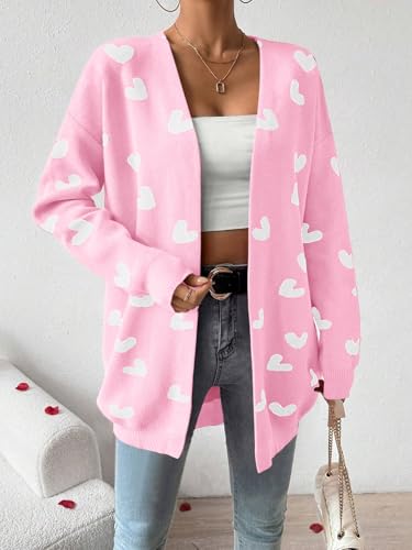 Womens Cute Heart Cardigans Oversized Long Sleeve Open Front Knit Sweaters2