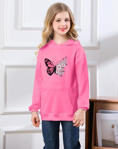 Cudtum Moletom com capuz de manga comprida para meninas com bolso, estampa de flores, roupas fofas,