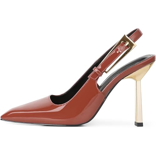 Women's Backless Slingback, Patent Leather Metal Buckle Fashion Dress Pointed Toe Sandals Shoes Sexy 3.5 in Stiletto Heel Shoes
