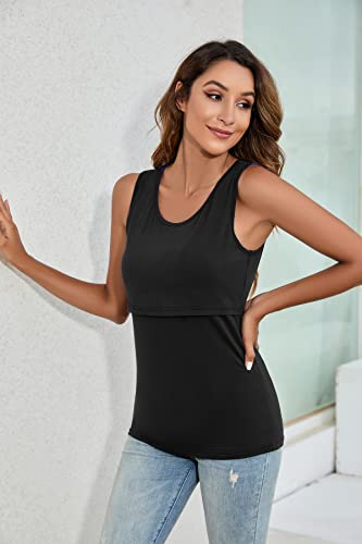 Sosolism Maternity Postpartum Breastfeeding Tank T-Shirts Casual Round Neck Pregnancy Clothes, Black, Xl #TOP7