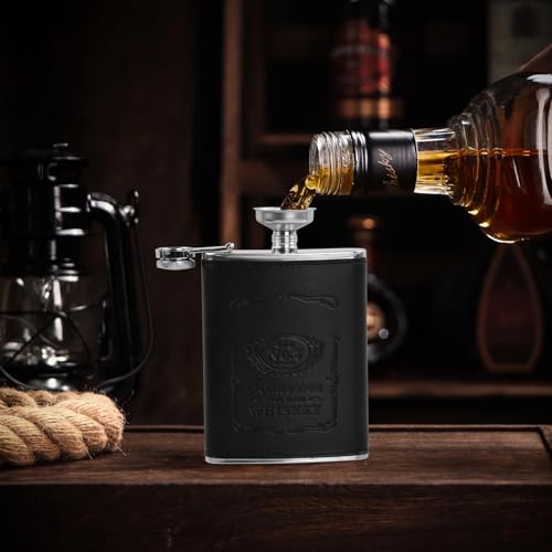 Miniatura 7 de Petacas De Alcohol 8oz, Petacas De Alcohol De Acero Inoxidable Negro, Con 2 Tazas Y 1 Embudo, Portátil Whisky Hip Flask Para Escalada, Cuero Negra Frasco De Regalo Para Hombre, Para Excursiones Viajes