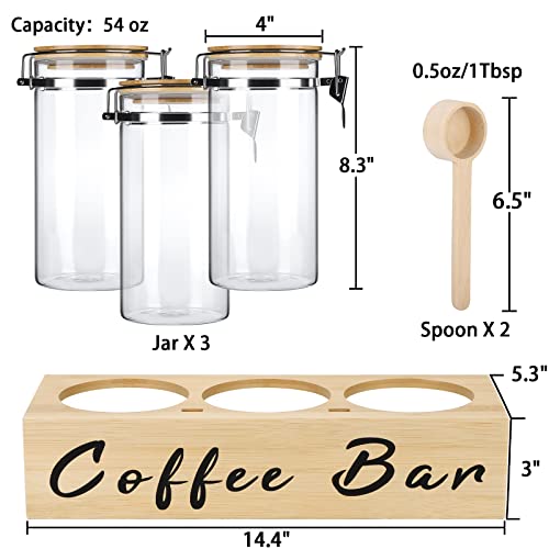 Liengoron 3Pcs Glass Coffee Containers With Shelf 3X54Oz Glass Coffee Bean Storage Container With Airtight Locking Clamp Lid Spoons Coffee Canister Set Jars For Kitchen Food Storage Coffee Tea Sugar #TOP1