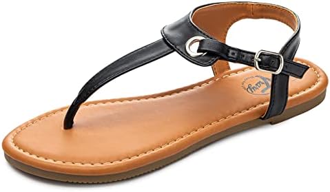Trary Flat Sandals for Women Dressy Summer Thong Sandals for Women T Strap Adjustable Ankle Buckle Womens Sandals with Arch Support BLACK 09