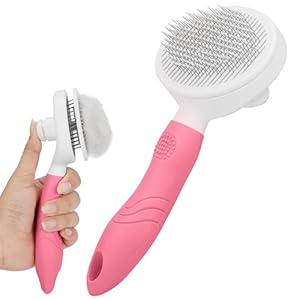 Belle Vous Pink Pet Grooming Slicker Brush – Self-Cleaning Shedding Comb for Long/Short-Haired Cats and Dogs – Removes Loose Undercoat, Mats & Tangles