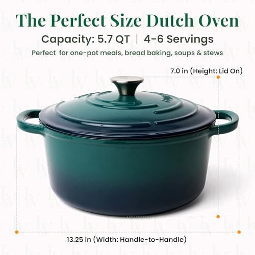 Larder & Vine Enameled Cast Iron 5.7qt Dutch Oven Pot with Lid | Bread Baking | Compatible on All Cooktops & Oven Safe t - Additional View