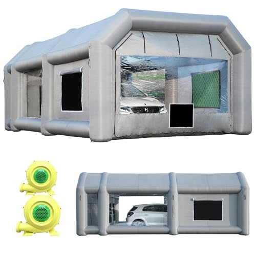 Sewinfla Professional Inflatable Paint Booth 26x15x10Ft with 2 Blowers (750W+950W) & Air Filter System Portable Paint Booth Tent Garage Inflatable Spray Booth Painting for Cars