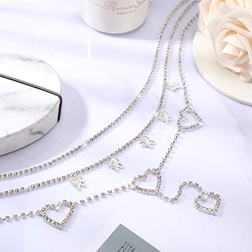3 Pieces Rhinestone Waist Belly Chain For Women Diamond Butterfly Waist Chain Crystal Body Chains Summer Beach Waist Belt Chain Jewelry For Women (Heart Style) #TOP2
