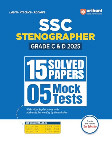 Image of Arihant SSC Stenographer Grade C & D 2025 | 15 Solved Papers and 5 Mock Tests | SSC Steno 2024 All Shifts Included | English Medium