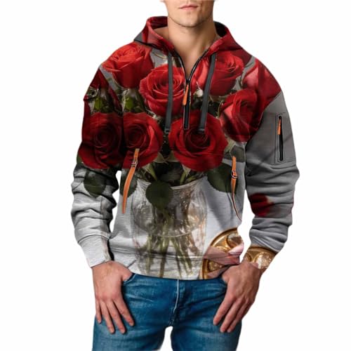 Sudadera con estampado gráfico 3D y media cremallera para hombre estilo informal oversize
