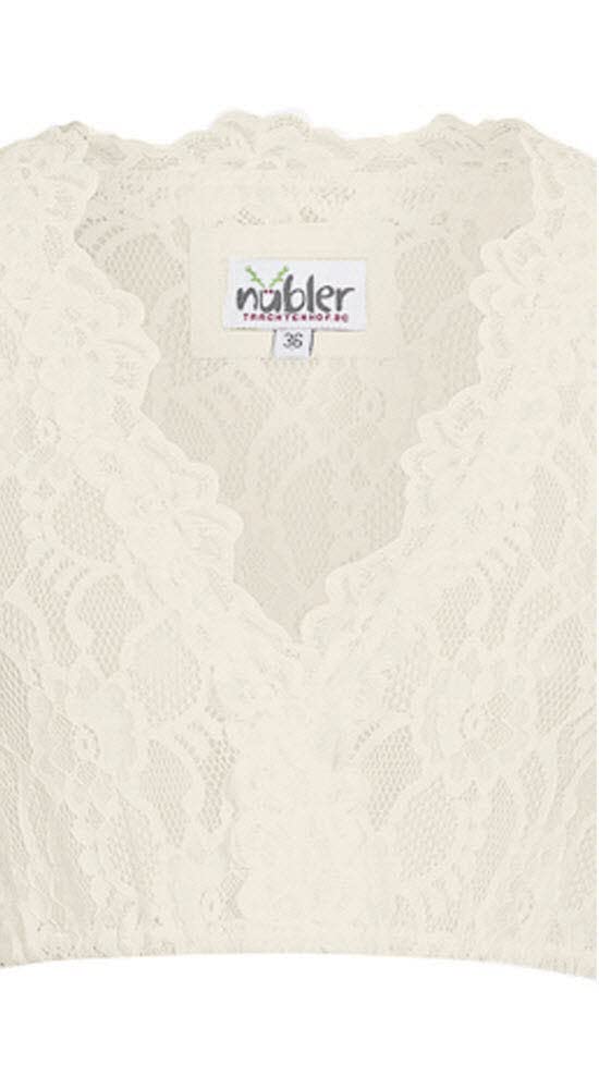 Nübler Dirndlbluse Damen Laura - Kurzarm Trachtenbluse mit Spitze & V-Ausschnitt - Creme, Elegante Tracht im Landhaus Stil - Hochwertige, formbeständige Qualität