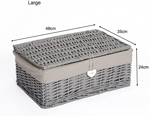 Grey Painted Lid Wicker Storage Collection Hamper Wicker Basket (Large)