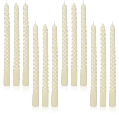 Tobeape Ivory Twisted Taper Candles Set of 12, 10 Inch