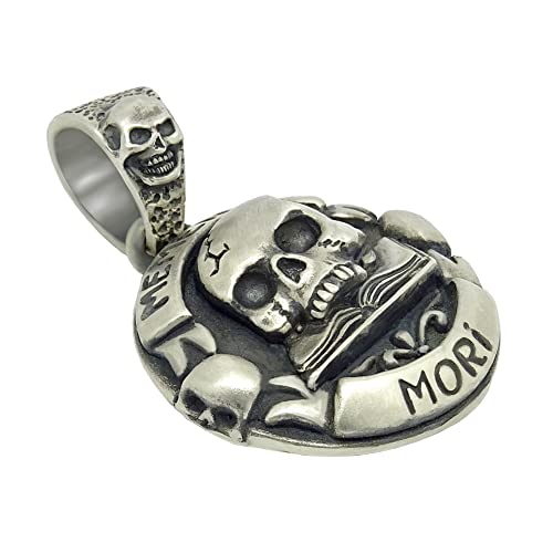 Skull Over Book Sterling Silver 925 Men's Woman's Pendant Masonic Memento Mori Biker Handcrafted, With Or Without Chain Necklace #TOP7