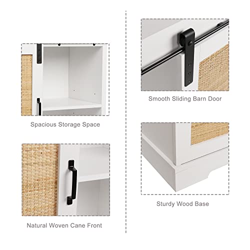 Anmytek Rattan Cabinet, Sideboard With Sliding Barn Door Farmhouse Coffee Bar Cabinet White Sideboard Buffet Storage Cabinet For Living Room Kitchen Dining Room H0064 #TOP3